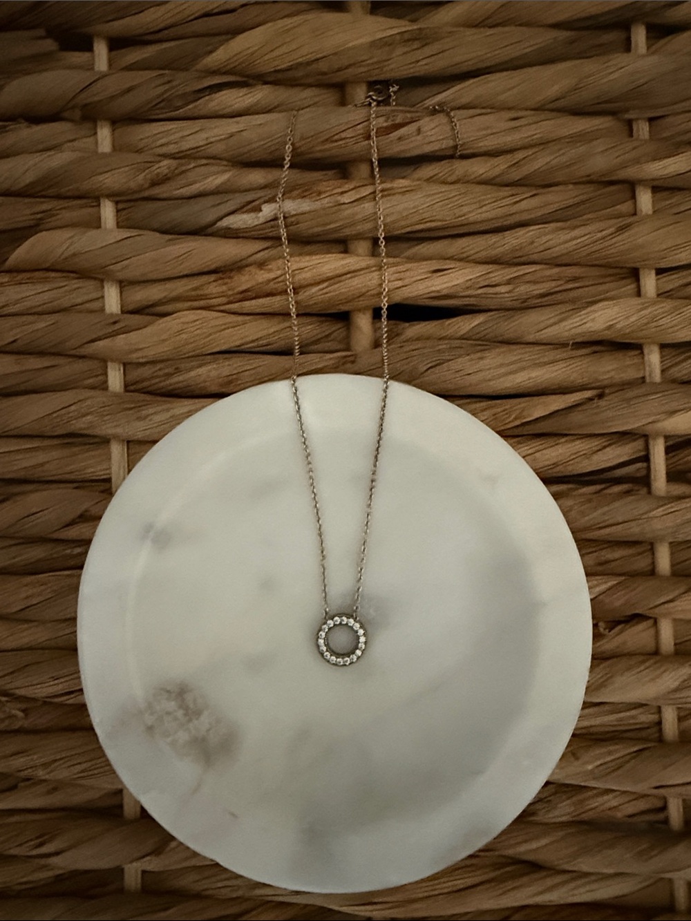 Pandora Gold Circular Pendant Necklace with Clear Stones